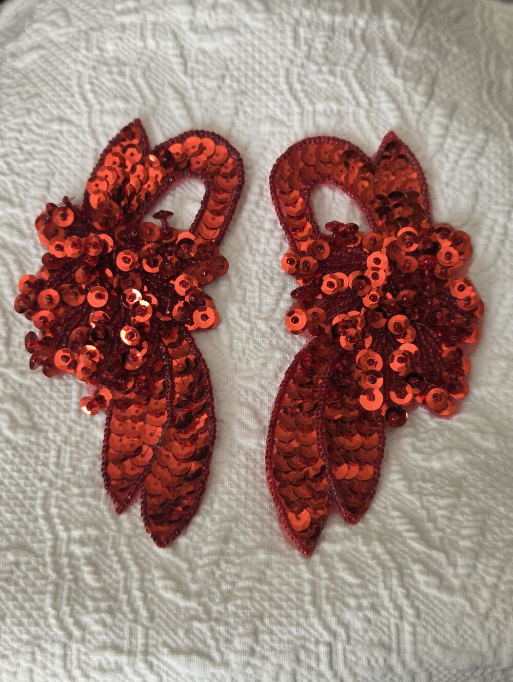 Sequin Applique Pair Red Abstract Floral Embellishments DIY Craft Sewing